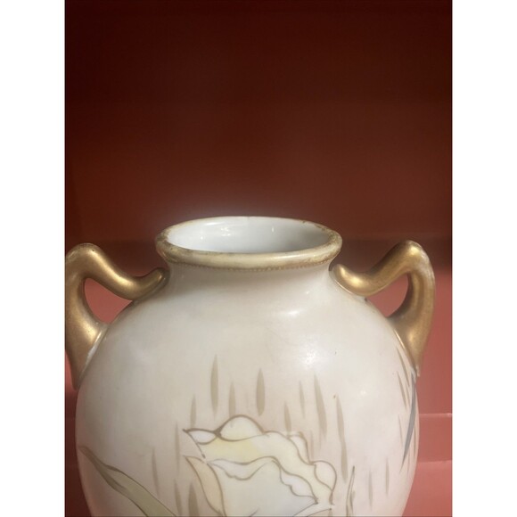 Nippon Vase Floral Hand-Painted Gold Trimmed double Handled Japan 7.5” - Picture 3 of 6